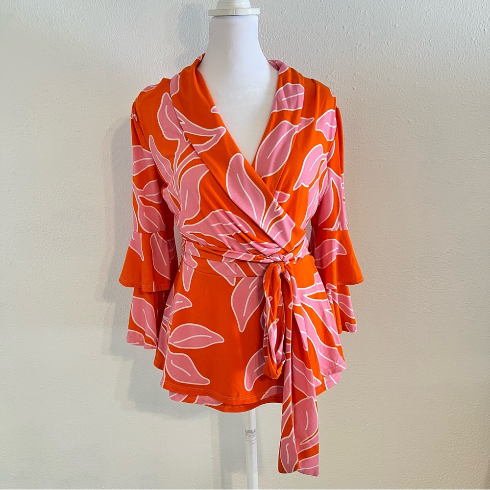 Venus floral leaf wrap blouse